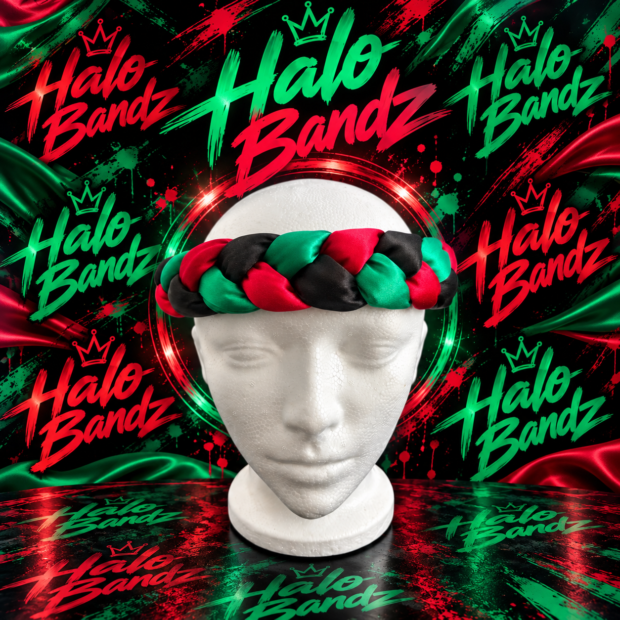 Red green and black braided Halo Bandz headband