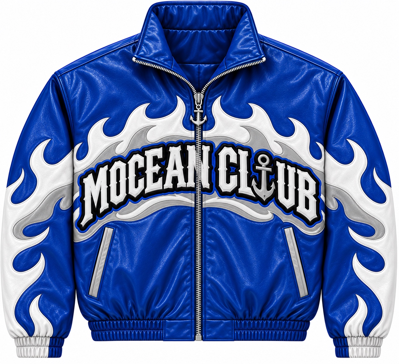Blue and white Mocean Club flame jacket
